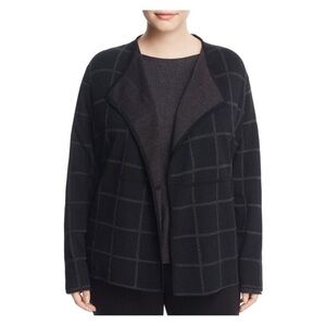 EILEEN FISHER Women’s Size‎ PM Windowpane Organic Linen Cardigan Sweater
